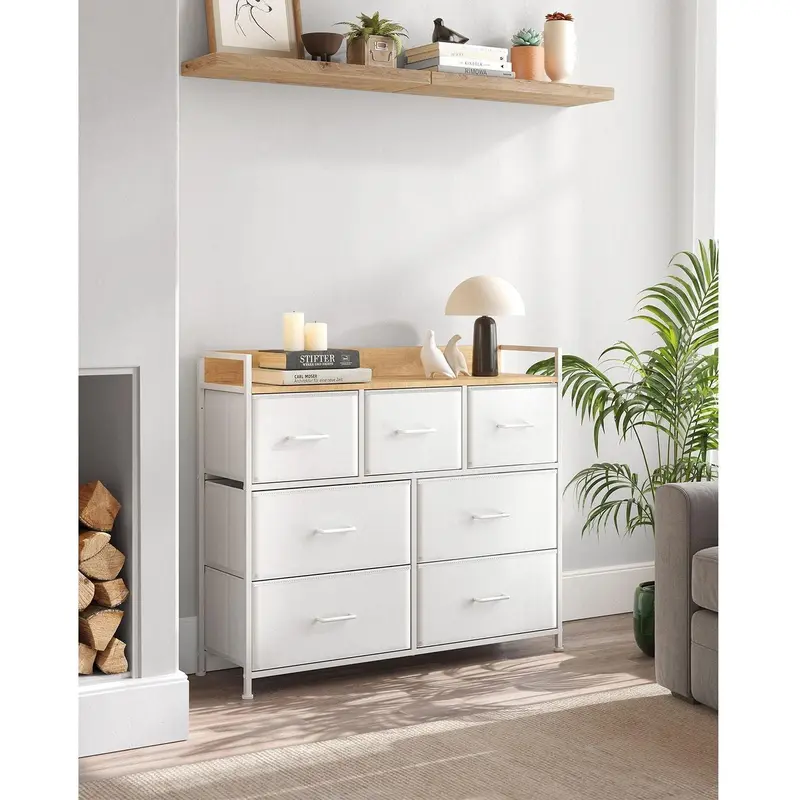 Large Fabric Chest Of Drawers 7 Drawers, White/Oak by Songmics 1