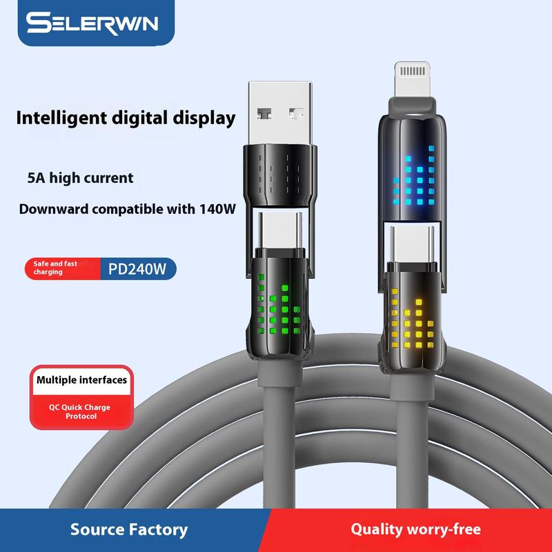 240W Data Cable Four-in-One Colorful Breathing Light Fast Charge Universal Phone Car Multifunction Type-C Charging Cable 4