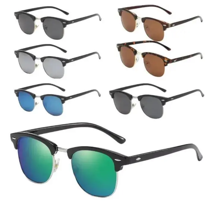 1950's Vintage Black Half Rimmed Sunglasses for Men and Women - Classic Retro Style with UV Protection