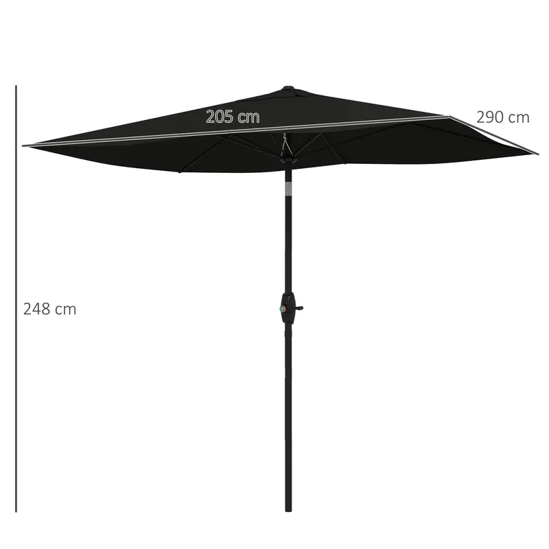 Outsunny 2 x 3(m) Garden Parasol Umbrella, Rectangular Outdoor Market Umbrella Sun Shade with Crank & Push Button Tilt, 6 Ribs, Aluminium Pole, Black 2