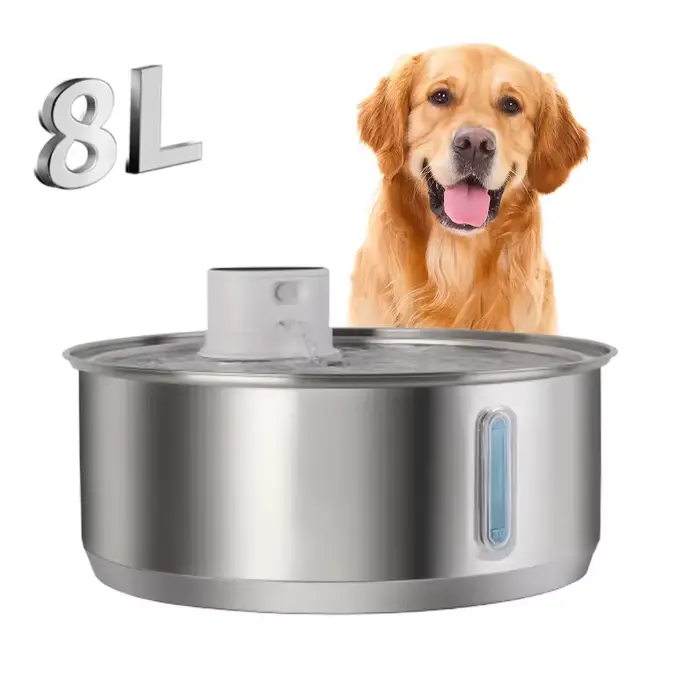 8L Stainless Steel Pet Water Fountain with LED & Silent Pump – Automatic Filtered Dispenser