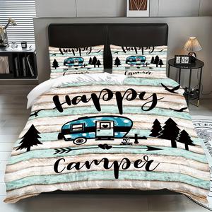Camping Themed Bedding Set, 1 Count Bedspread & 2 Counts Pillowcase without Filler, Soft Comfortable Bedding Set for Bedroom & Guest Room