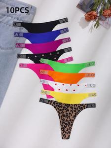 Women's Plain & Leopard Print Tape Design Thong, Soft Comfy Breathable Panty for Daily Wear, Women's Underwear for All Seasons, Womenswear