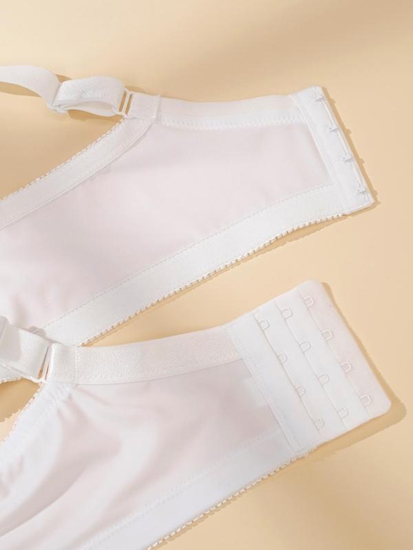 【Plus Size】 Solid Patchwork Lace Wireless Bra, Elegant Comfortable Breathable Bra for Daily Wear, Women's Lingerie for All Seasons 7