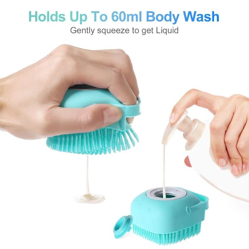 Pet Dog Shampoo Brush 2.7oz 80ml Cat Massage Comb Grooming Scrubber  for Bathing Short Hair Soft Silicone Rubber 6