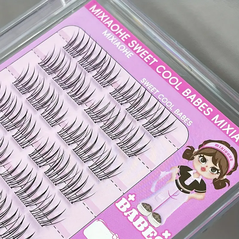 MIXIAOHE 60 Clusters DIY Self-Adhesive False Eyelashes - Natural C/D Curl, 10-15mm Lengths, Reusable Cross/Anime/Fluffy/Cluster Styles for Beginners, No Glue Needed, Korean-Inspired Everyday & Special Occasion Makeup 7