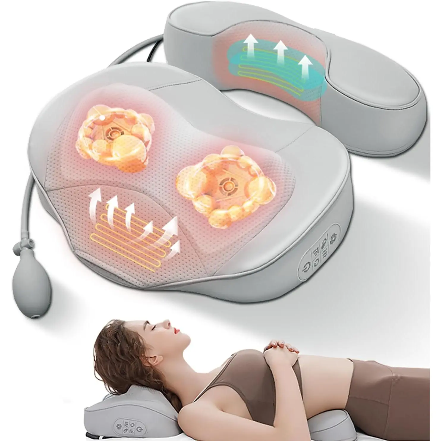 Back Neck Massager with Heat, Shiatsu Massage Pillow with Deep Tissue Kneading Nodes and Airbag, 2 in 1 Electric Shoulder Waist Muscle Massager for Pain Relief, Gift for Her and Him