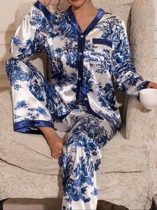 Women's Floral Print Long Sleeve Pajama, Casual Comfy Button Up Top & Pants Pj Set, Women's Sleepwear for Spring & Fall, Lady Loungewearm, Longsleeves Womenswear, Casual Comfy Pyjama