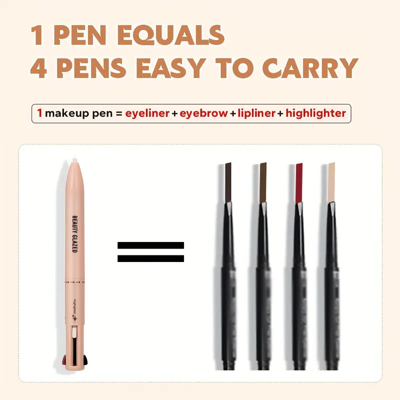 BEAUTY GLAZED 4-in-1 Multi-Function Makeup Pencil - Waterproof, Long-Lasting Highlighter, Eyebrow & Lip Liner in Nude Shades for All Skin Tones, Smooth Application, Natural Finish, Precision Highlighting | Nude Shade Cosmetics | Smooth Application Makeup 6