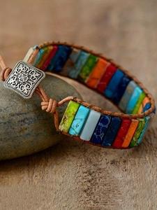 Boho Style Colorful Turquoise Stone Woven Adjustable Bracelet, Fashion Jewelry for Women & Men, Daily Decorative Clothing Decoration, High Quality Bracelet