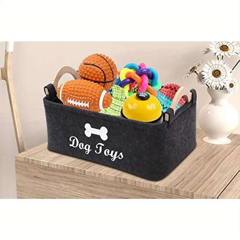 ORACEGRA        1 Piece FUKUCHONG Vinyl Felt Dog Toy Storage Basket - A Pet Toy Organizer with Handles, Battery - Free. 2