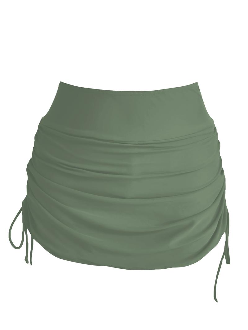 Product Introduction of High Stretch Drawstring Ruched Black Swim Skorts, Plain Women's Swimwear & Clothing 2