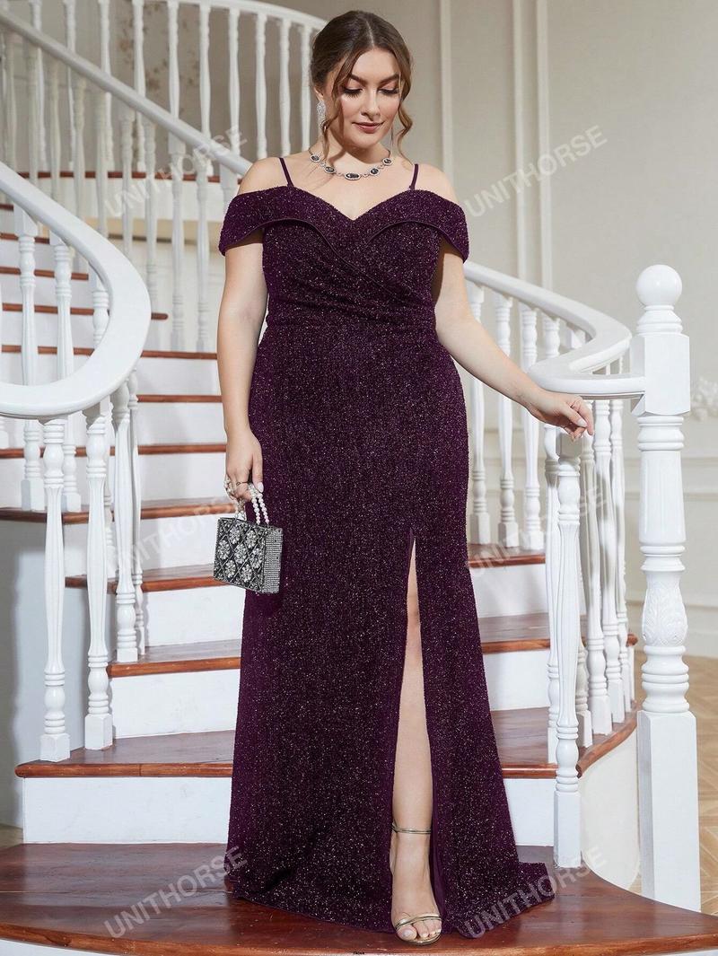 Product Introduction of Sequin Thigh Split Shoulder Plus Cold Formal Dress 31