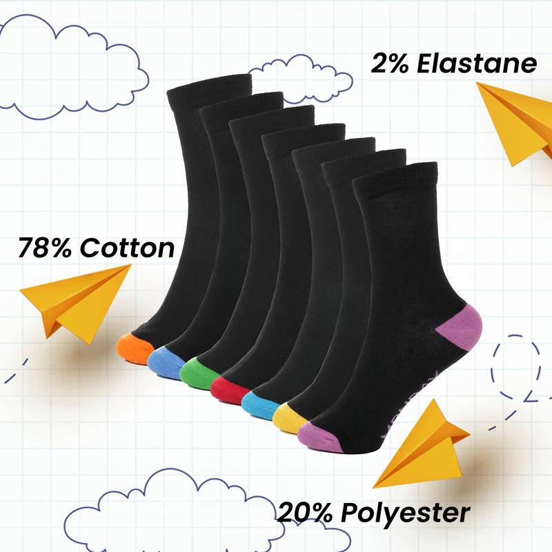 7 Pack Days Of The Week Cotton Rich Boys Girls Kids Men's Women's Socks Black with Multi Colour Heel and Toe Design By Sock Stack 4
