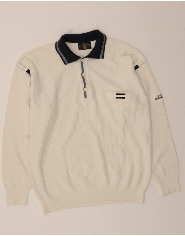 Pre-Owned Vintage NAVIGARE Mens Polo Neck Jumper Sweater XL White Cotton 1