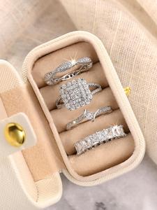 Women's Elegant Rhinestone Decorated Ring Set, Exquisite Trendy Ring Set, Fashionable Jewelry for Women As Engagement Anniversary Wedding Party Decor
