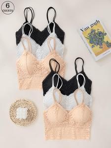 Women's Solid Color Lace Bra, Breathable Comfortable Wireless Bra, Soft Lingerie for All Seasons