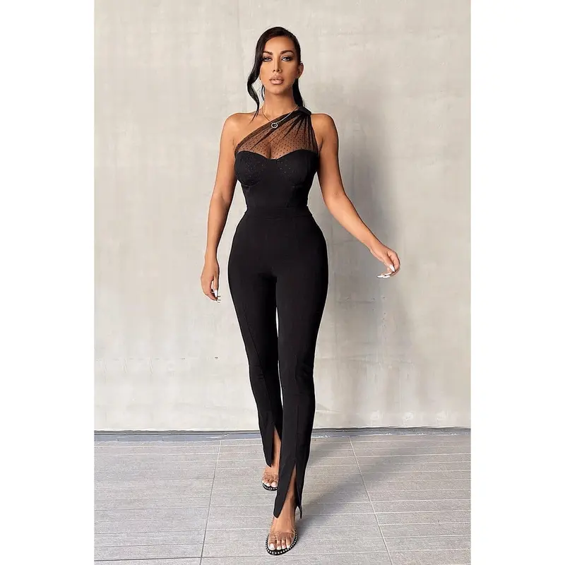 Carrie Polka Mesh Corset One Shoulder Bodysuit 2