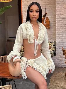 Women's Solid Color Crop Long Sleeve Top & Skirt Two-piece Set, Casual Fashion Cozy Knit Two Piece Outfits for Daily Outdoor Wear, Women Knitwear for Fall & Winter, Crochet Matching Set, Womenswear, Co-ord Sets for Women, Matching Clothing Set, Clothes