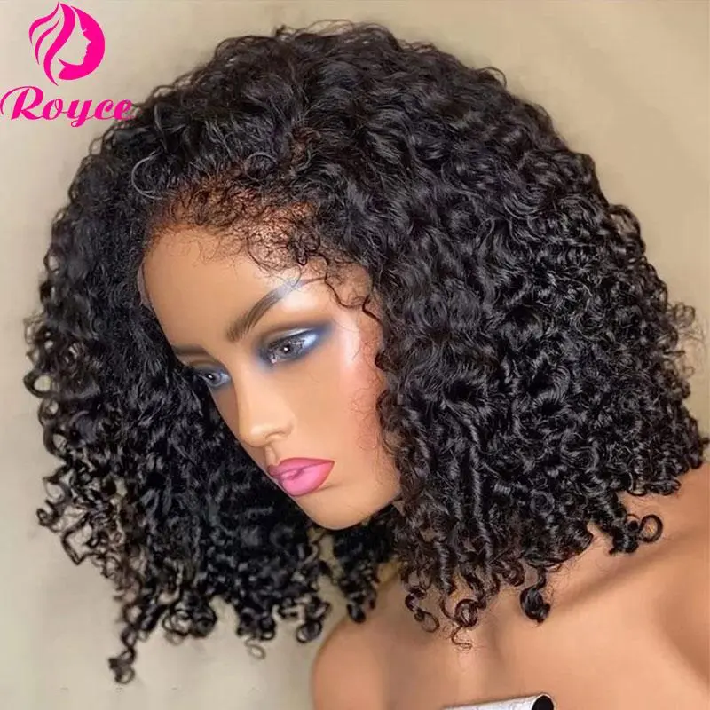 220 Density 5x7 Short Lace Glueless Curly Bob Wig 16 Inch Kinky Curly Edges Wigs Human Hair Bob 4x4 Lace Closure Wig Pre Cut 4