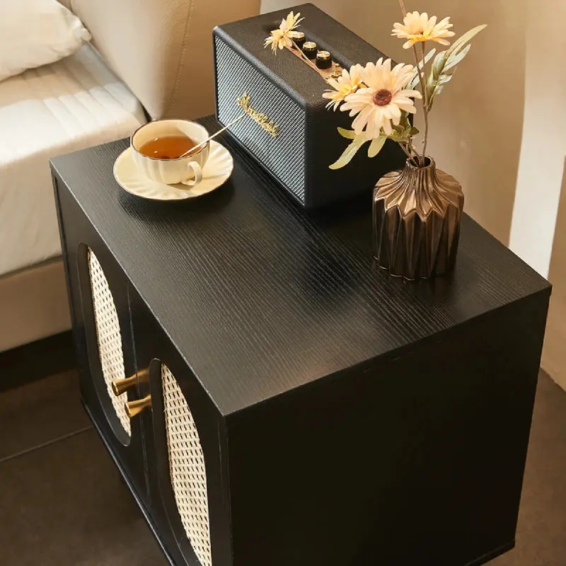 Lille 2 Door Rattan Bedside Cabinet - Black 2