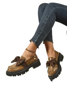 Women's Cute Bowknot Design Flatform Loafers, Fashionable Brown Color Slip on Loafers for Daily Wear, Casual Comfortable Shoes for Daily Wear, Office Shoes, Walking Shoes, Footwear