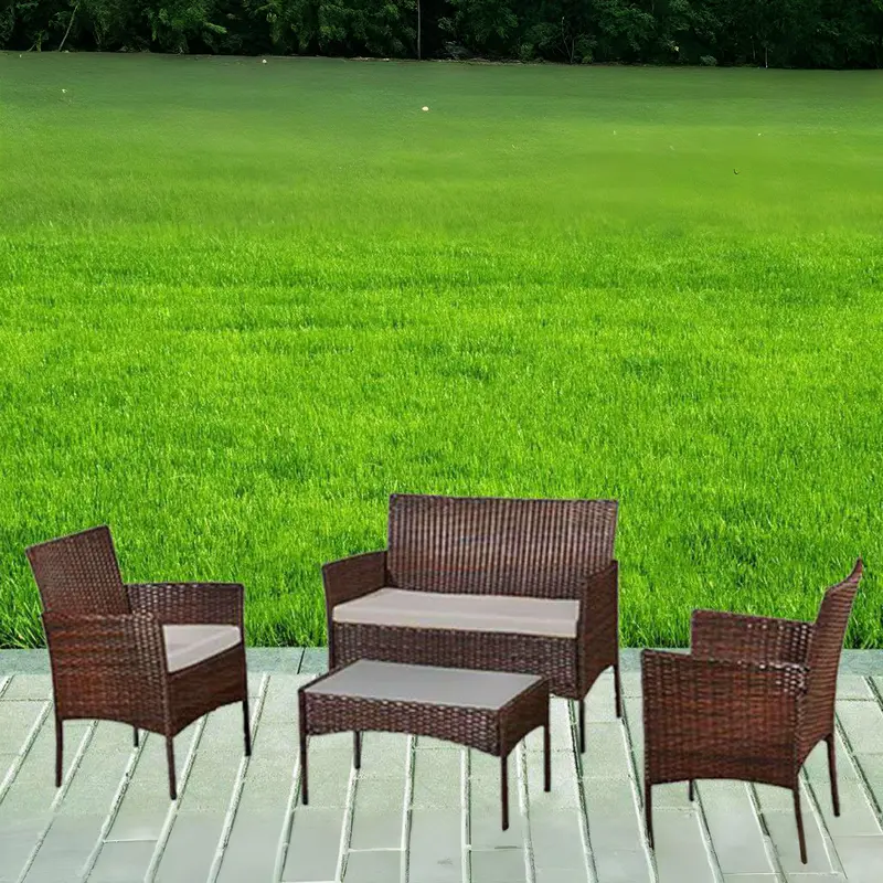 Stylish 4PC Rattan Garden Furniture Set – Includes Table, Sofa & 2 Chairs Perfect for Indoor/Outdoor Use: Patio, Balcony, Backyard, Poolside & Conservatory ️ Durable, Comfortable & Easy to Set Up – Great for Any Space! (Brown) 5