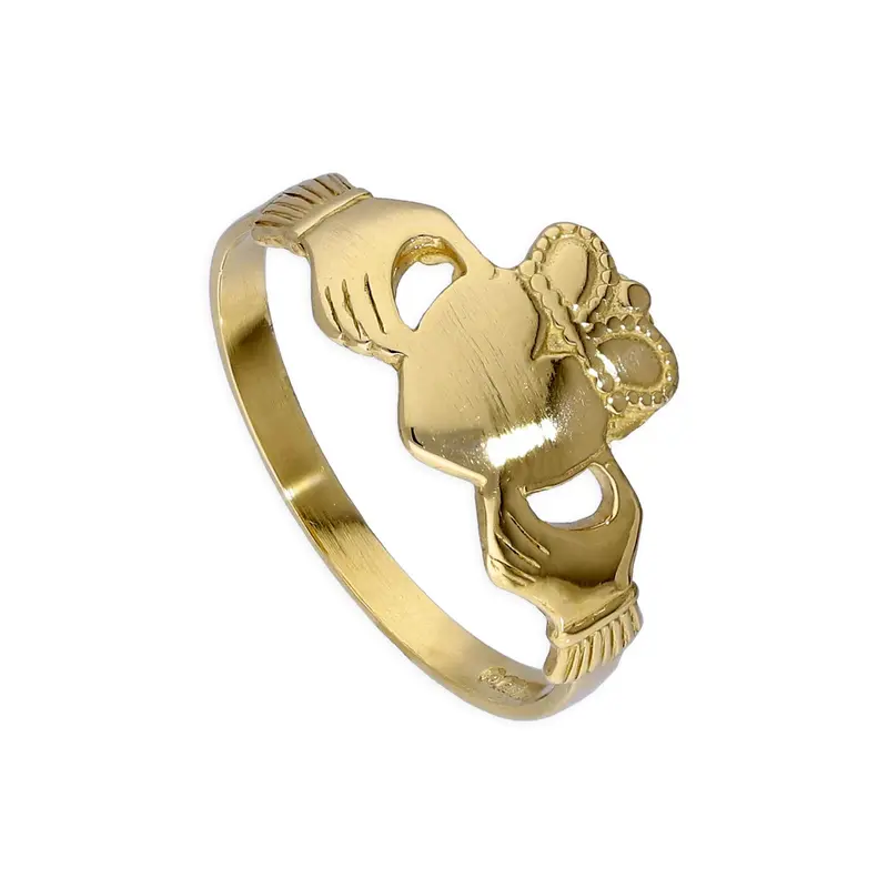 9ct Gold Engravable Teenage Claddagh Ring Size F - M 0