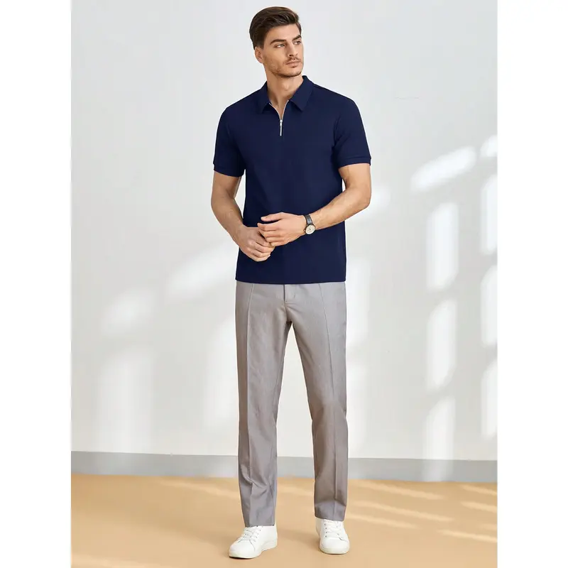 Manfinity ModaGents Men Solid Quarter Zip Polo Shirt, For Golf Menswear Top 5