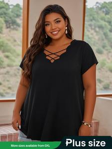 【Plus Size】 Solid Color Tee, Casual Short Sleeve T-shirt for Summer, Women's Plus Clothing for Daily Wear, Womenswear