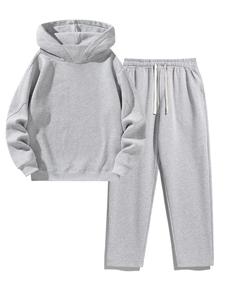 Men's Solid Color Hoodie & Drawstring Waist Sweatpants Two-Piece Set, Casual Fashion Breathable Two Piece Outfits for Daily Outdoor Wear, Men Clothes for Spring & Fall