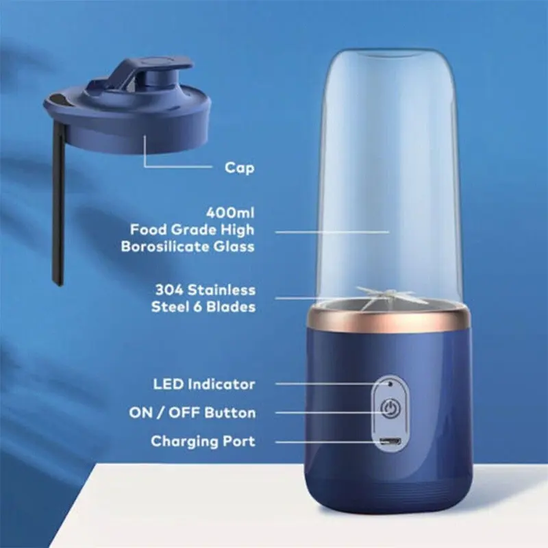 New Electric Mini Juice Maker Portable Blender Smoothie Juicer Fruit Machine UK with 2 Cups Eco-friendly Materials Rechargeable Battery 300ML Capacity 1800-20000 rpm 12 Months Warranty 8