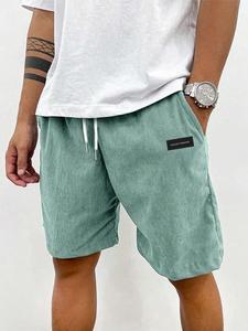 Men's Letter Print Corduroy Shorts, Casual Comfy Loose Fit Shorts for Summer, Fashion Men's Bottoms for Daily Wear