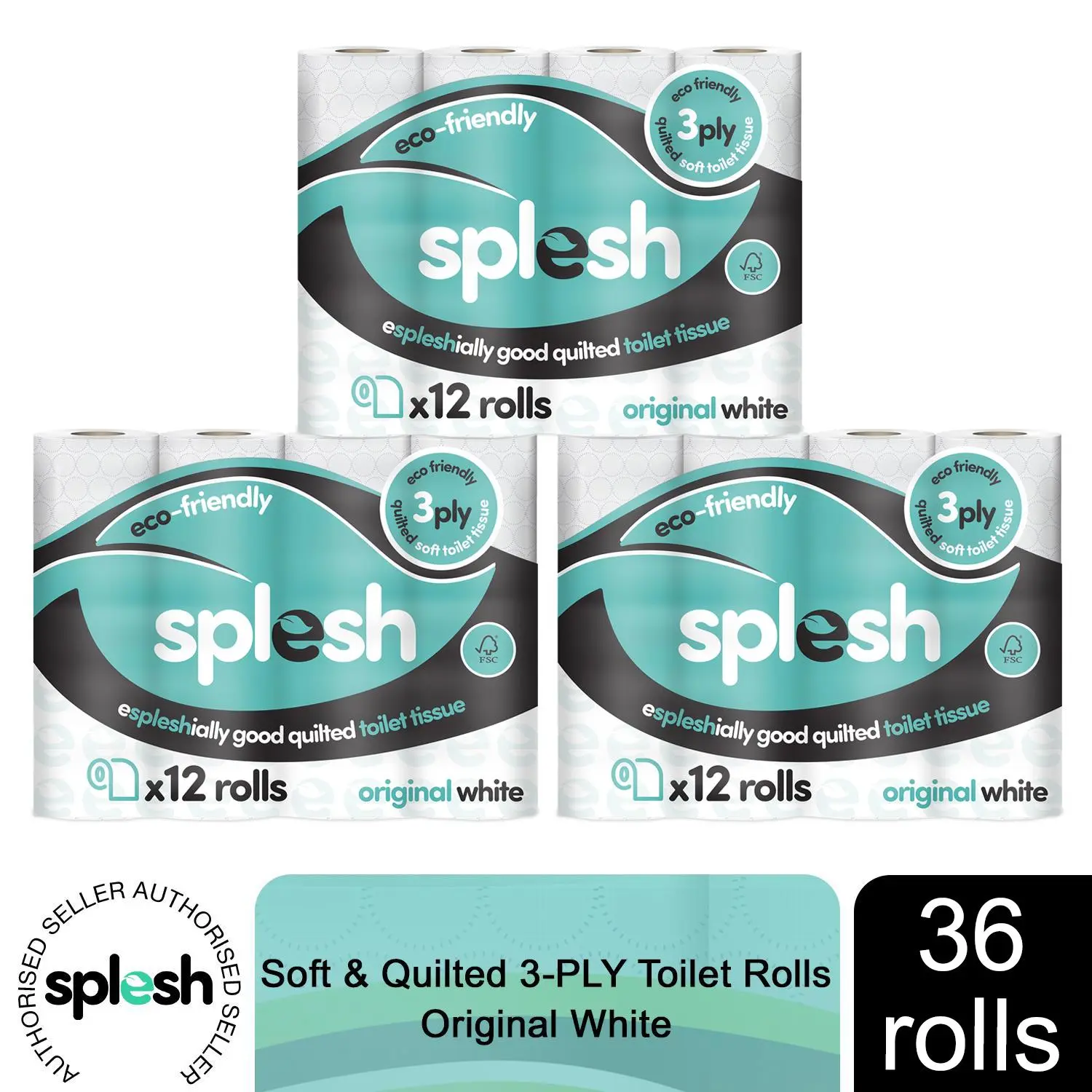 Splesh Quilted Luxury White 3 Ply Soft Toilet Tissue Paper