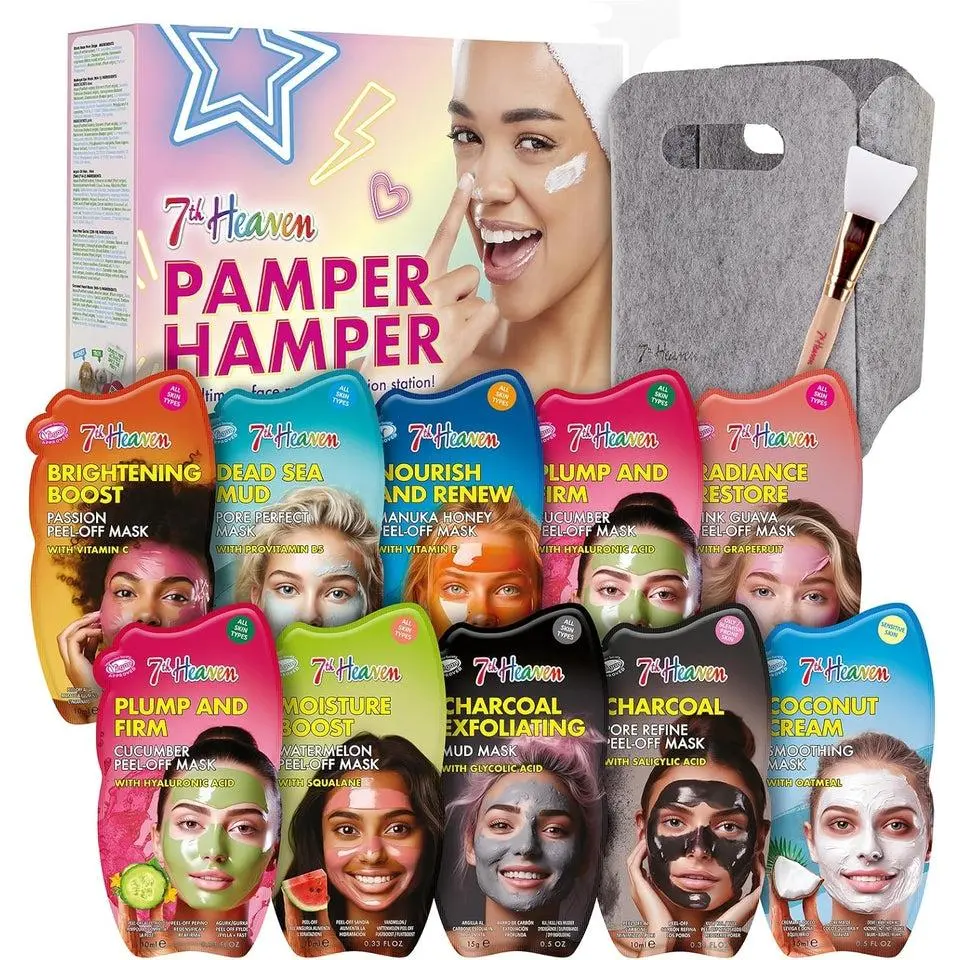 Pamper Hamper Skincare Set - 10 X Face Masks Skincare and 1 X Face Mask Applicator Brush - Gift Set of Peel off Face Masks & Clay Face Mask Sachets