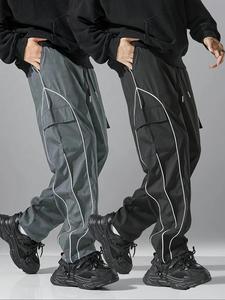 Men's Patchwork Striped Print Pants, Casual Comfy Regular Fit Pocket Trousers for Work Office Business Daily Wear, Men's Bottoms for All Seasons