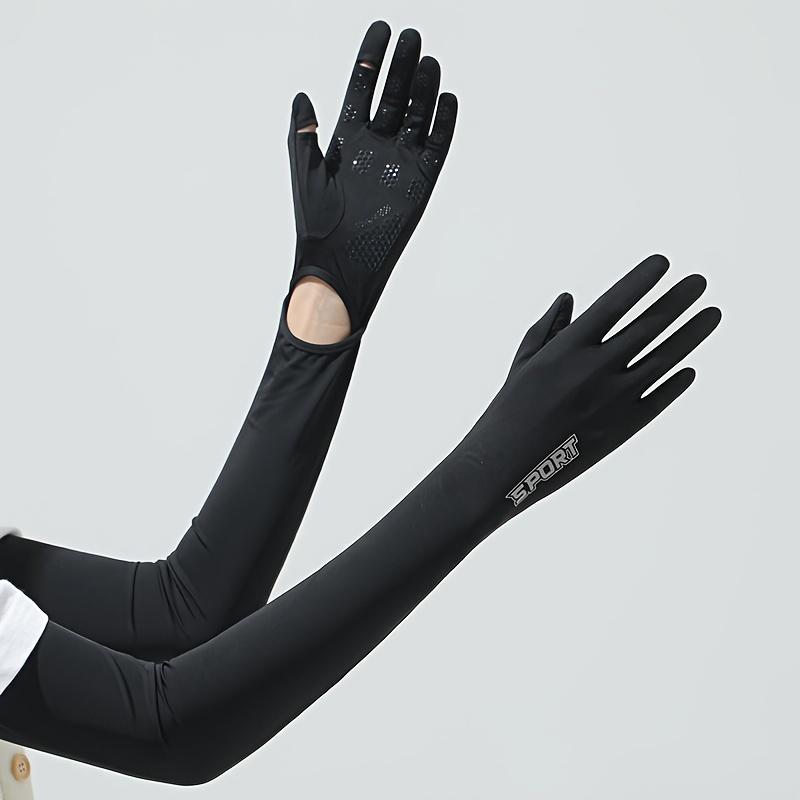 Solid Color Long Style Sun Protection Gloves, Minimalist Style Hollow Out Gloves, Summer Sun Protection Sports Gloves, Women's Breathable Ice Silk Sleeves 3