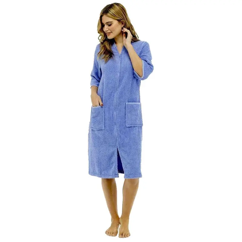 Women's Soft Fluffy Terry Towelling Zip Through Bathrobe 100 Percent Cotton Ultra Absorbent Post-Bath Lounge Wear UK Sizes 8-22 by Daisy Dreamer 2