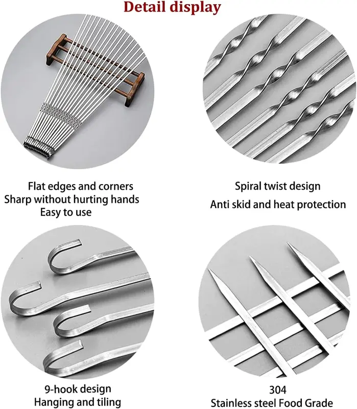 20 Pcs Kebab Skewers, Metal Skewers, Skewers for Grilling, Flat Skewers, BBQ Kebab Rack, Skewer Sticks, Suitable for Meat Kebab, BBQ Food, Reusable Stainless Steel Skewers, BBQ Sticks 2