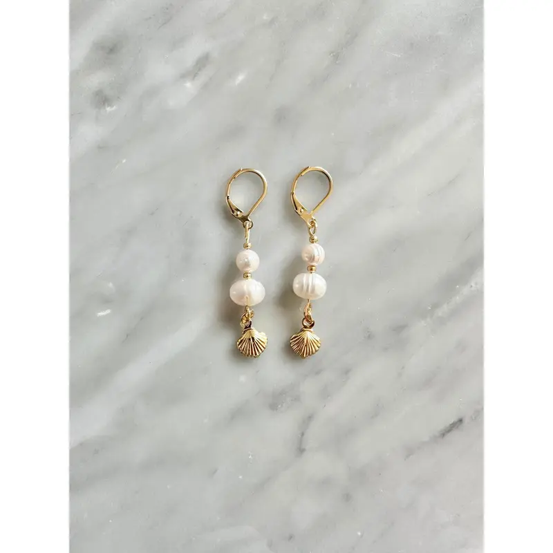 Gold Vermeil Pearl & Shell Drop Earrings 0