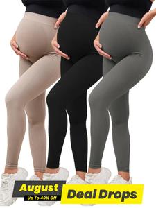 Maternity Solid Color High Waist Leggings, Casual Comfy Breathable Skinny Pants for Pregnancy & Postpartum, Maternity Bottoms for All Seasons