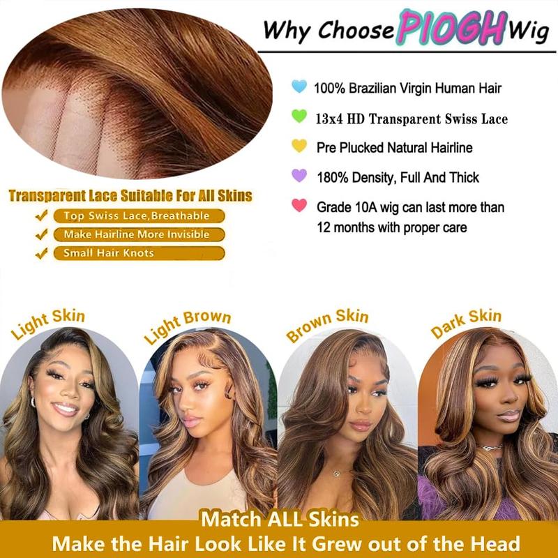 Wigs for you30 Inch Honey Blonde Ombre Lace Front Wig Human Hair Highlight Body Wave Lace Front Wigs Human Hair Pre Plucked 180 Density Glueless 13X4 HD Lace Frontal Wig for Women 4/27 Colored 2