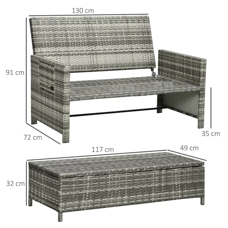 2 Seater Assembled Garden Patio Outdoor Rattan Furniture Sofa Sun Lounger Daybed with Fire Retardant Sponge - Grey 2