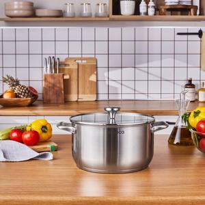 Karaca Elite Stainless Steel Induction Stock Pot &amp; Lid, 26cm, Silver