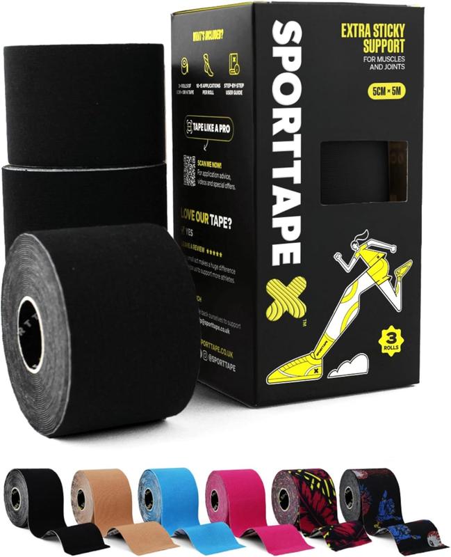 SPORTTAPE Kinesiology Tape | 3 Pack | 5cm x 5m Roll  | Physio & Sports Injury Muscle Tape for Shoulder, Knee, Ankle Shin Splints Support. Waterproof & Hypoallergenic Sports Tape 1