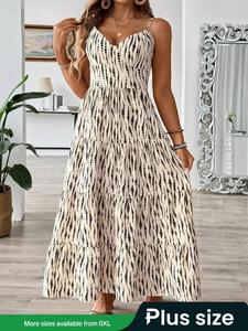 【plus Size】 All Over Print Cami Dress, Elegant Sleeveless Long Dress for Holiday Vacation, Women's Clothes for Summer, Lady Womenswear