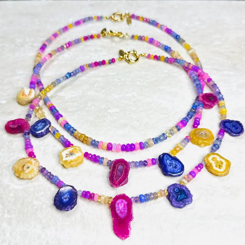 Solar Quartz and Opal Briolette Jaimala Necklace 8