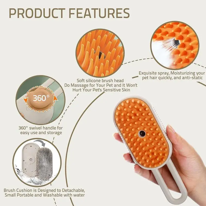 Cat Spray Comb, 3-in-1 Cat Spray Cleaner, Silicone Massage Combing Brush, Pet Hair Clean Brush Comb, Suitable for Cats and Dogs, Pet Products 3