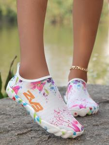 Women's Random Floral Print Water Shoes, Breathable Comfortable Sports Shoes for Yoga, Soft Sole Swimming Shoes for Indoor & Outdoor