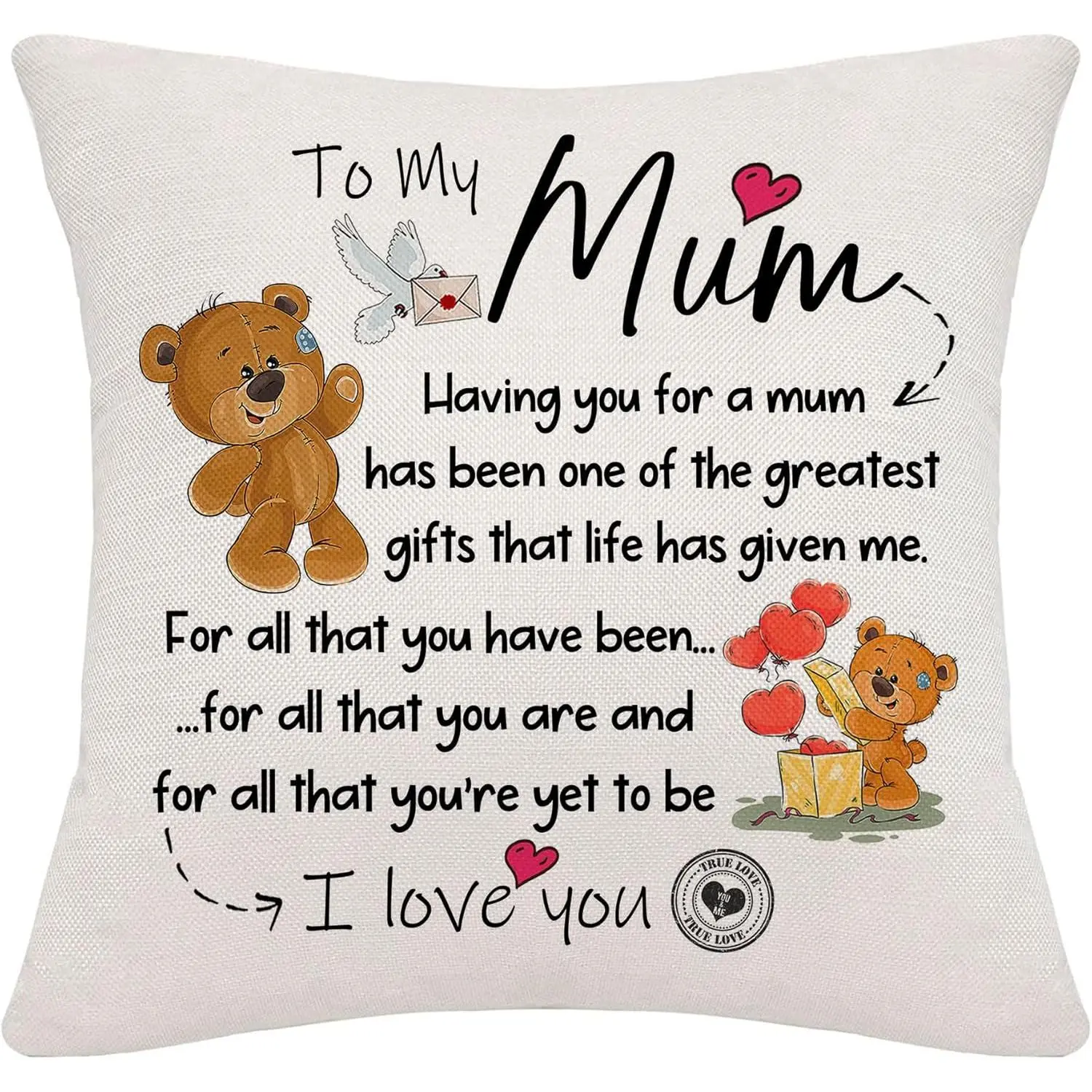Hardeson To My Mum Birthday Gifts, Mum Gifts from Daughter & Son, Linen Cushion Covers Pillowcases Xmas Mothers Day Presents for Mummy Mama Mom